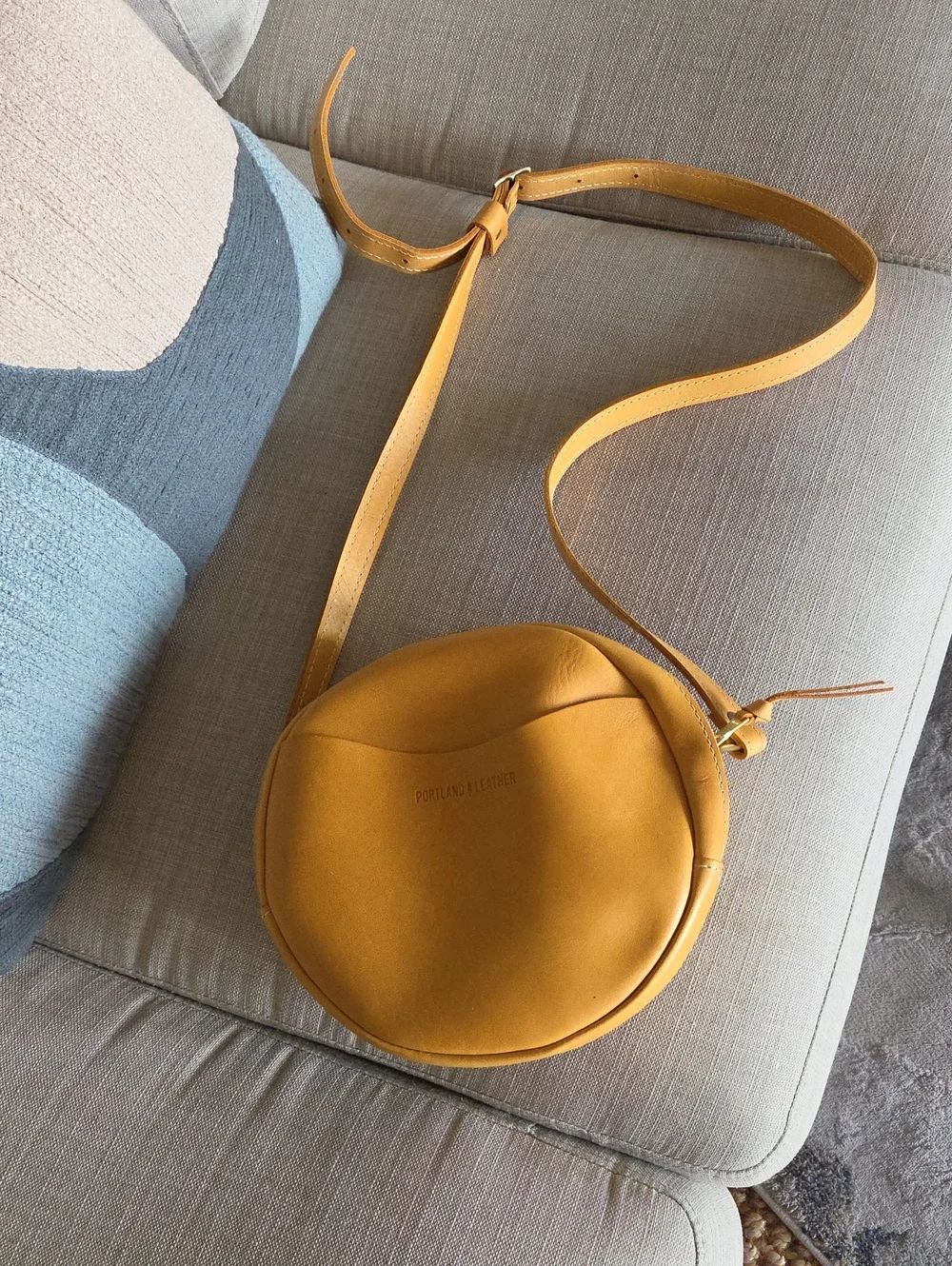 Portland Leather Mustard Round Crossbody Bag